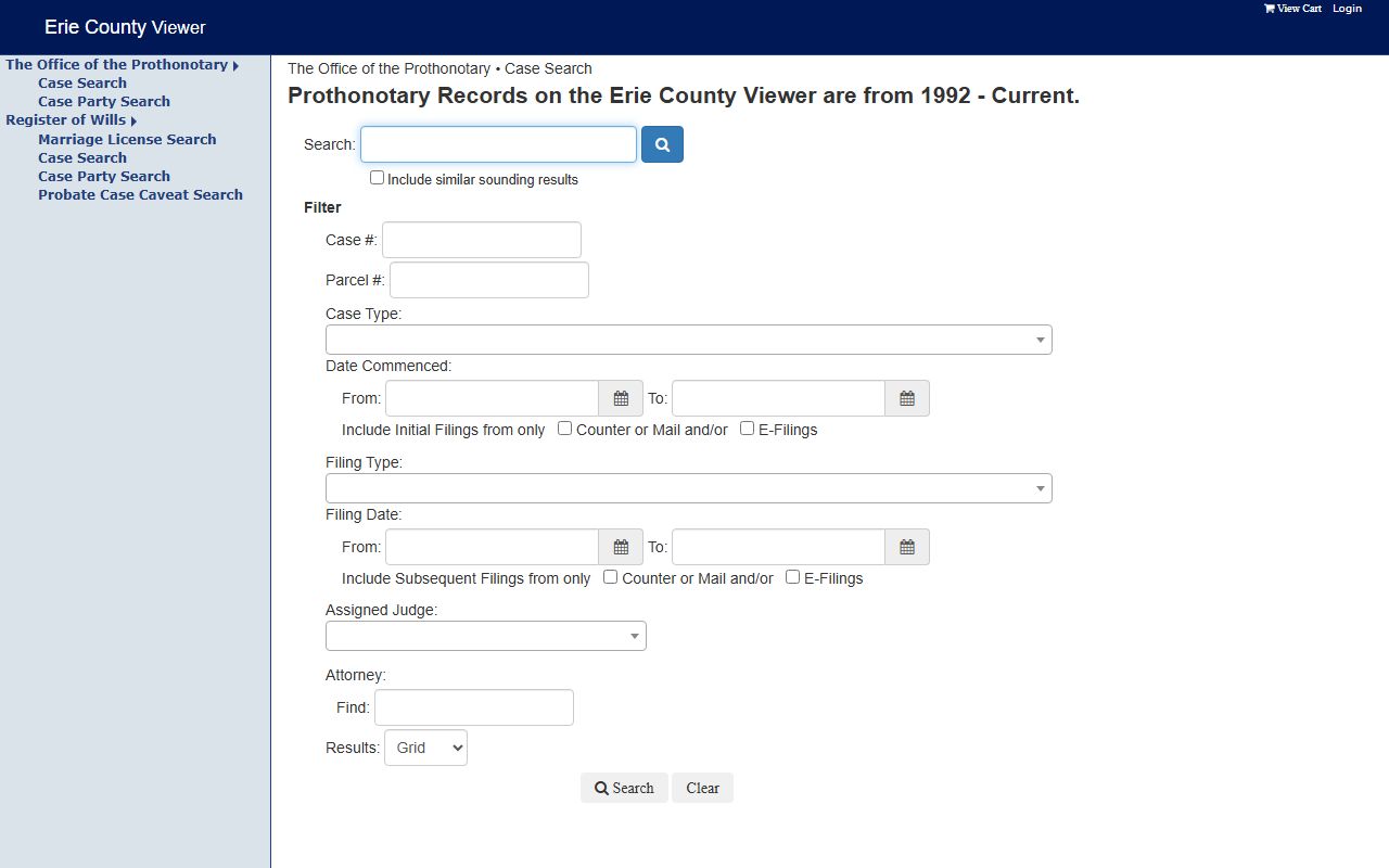 Erie County court records CourtPro portal